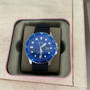 Blue fossil chronograph watch with black strap